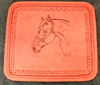 Rich Tan Leather Tooled Mouse Pad with Engraved horse design, breed logo or custom image.