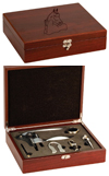 Engraved rosewood wine tools gift sets. These wine boxes make great horse show awards andequestrian gifts.