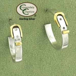 Buckle sterling silver and brass equestrian jewelry hoop earrings.