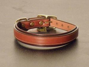 Padded Leather Engraved Dog Collar - Oakbark/Havana
