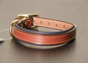 Padded Leather Engraved Dog Collar - Oakbark/Navy
