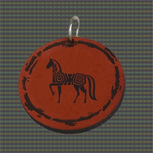 Circular Pendant on a Leather Necklace - Engraved Horse Design 7