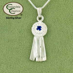 Sterling silver equestrian jewelry blue ribbon necklace.