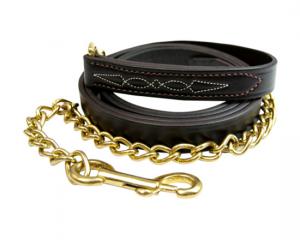 Walsh Fancy Stitched Leather Lead Chain - 24" Solid Brass Chain