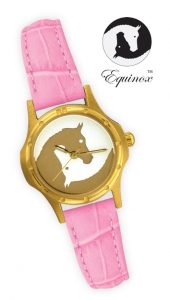 Gold Horse Head Watch - Pink Crocodile Band