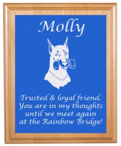 Engraved Pet Memorial Alder Plaque & Plate - Doberman Design