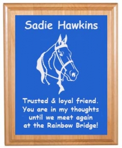Custom Engraved Pet Memorial Alder Plaque & Plate - Horse Design 4