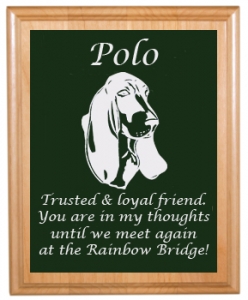 Engraved Pet Memorial Alder Plaque & Plate - Hound Dog Design