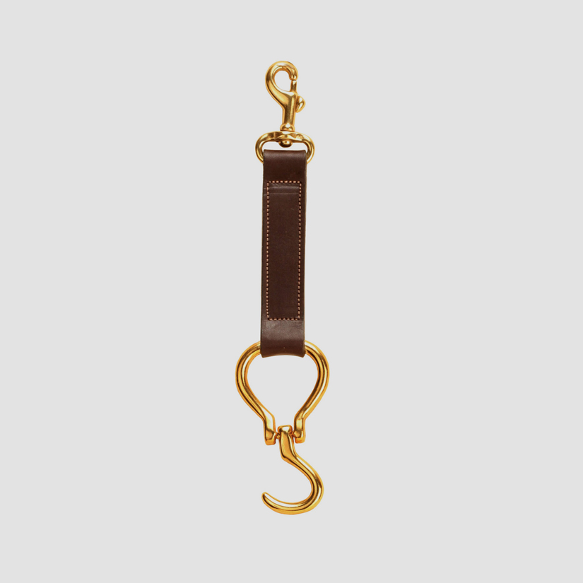 Leather hoof pick fob fob with working horse hoof pick.
