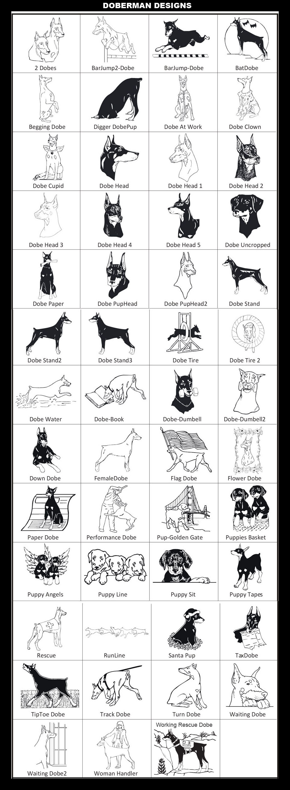Doberman dog engraving designs avalaible.