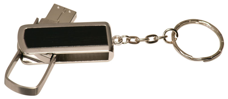 Metal key chain 2GB USB flash drive with engraved horse breed logo and/or text.