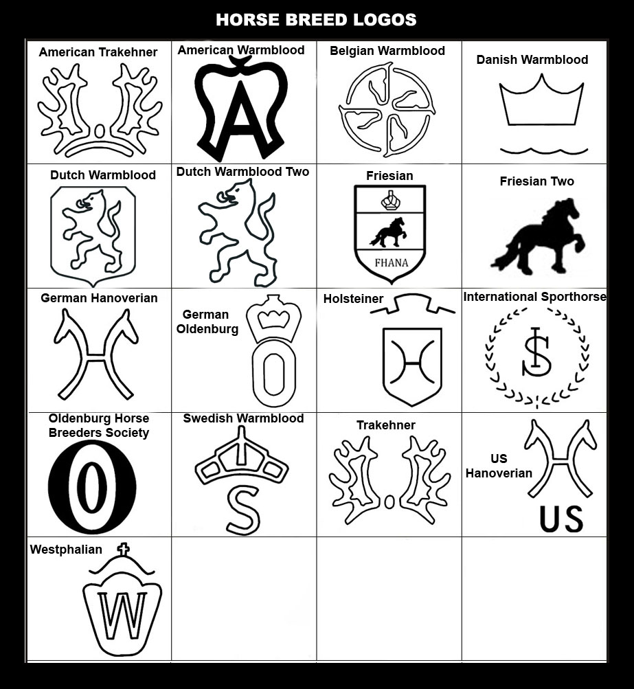 Horse Breed Logos: International Sporthorse, Oldenburg Horse Breeders Society, Swedish Warmblood, Holsteiner, US Hanoverian, German Hanoverian, Westphalian