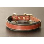 Padded Leather Engraved Dog Collar - Oakbark/Green