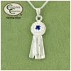 Sterling silver equestrian jewelry blue ribbon necklace.