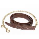 Walsh Fancy Stitched Leather Horse Lead Chain - 30" Solid Brass Chain