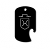 GI dog tag bottle opener key chain with personalized text and custom engraved horse breed logo.