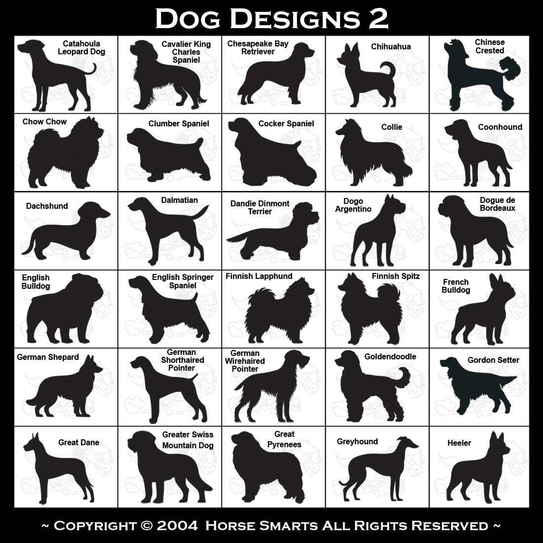 Dandie Dinmont Terrier, Dogue de Bordeaux, English Bulldog, Finnish Lapphund