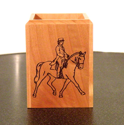 Laser Engraved Maple Wood Pen Holder - Horse Design