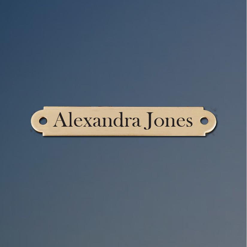 Personalized horse bridle nameplate with custom engraved text.