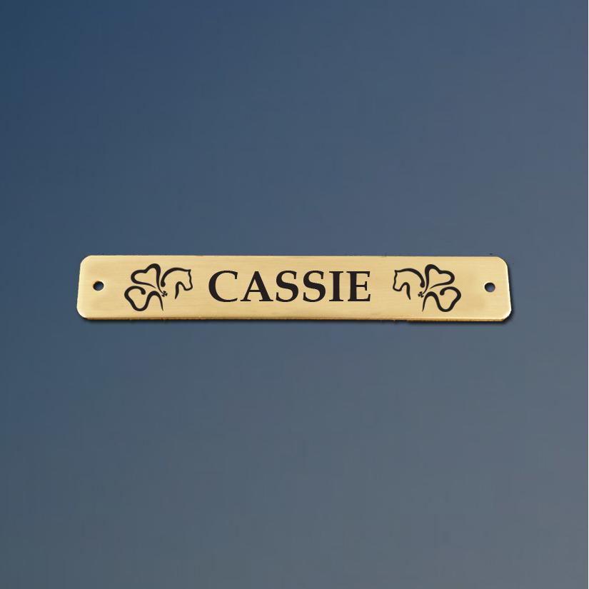 Personalized horse breed martingale nameplate with your choice of horse breed logo and custom engraved text. 25+ horse breed logos to choose from.