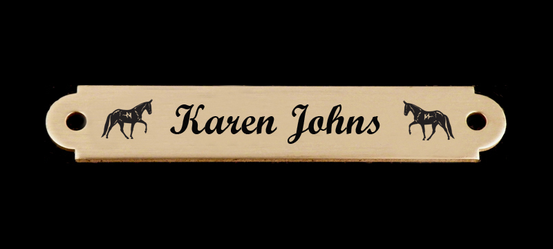 Custom engraved martingale plate with your choice of personalized text and horse design 3. Personalized Nameplate