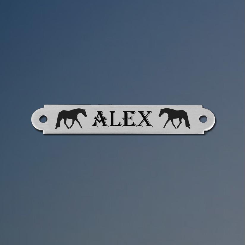 Personalized horse martingale nameplate with your choice of custom engraved text.