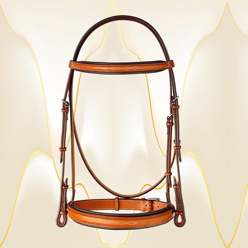 1" fancy stitched raised Edgewood leather horse bridle with padded noseband / caveson and padded browband. Comes in Cob, horse and oversize.