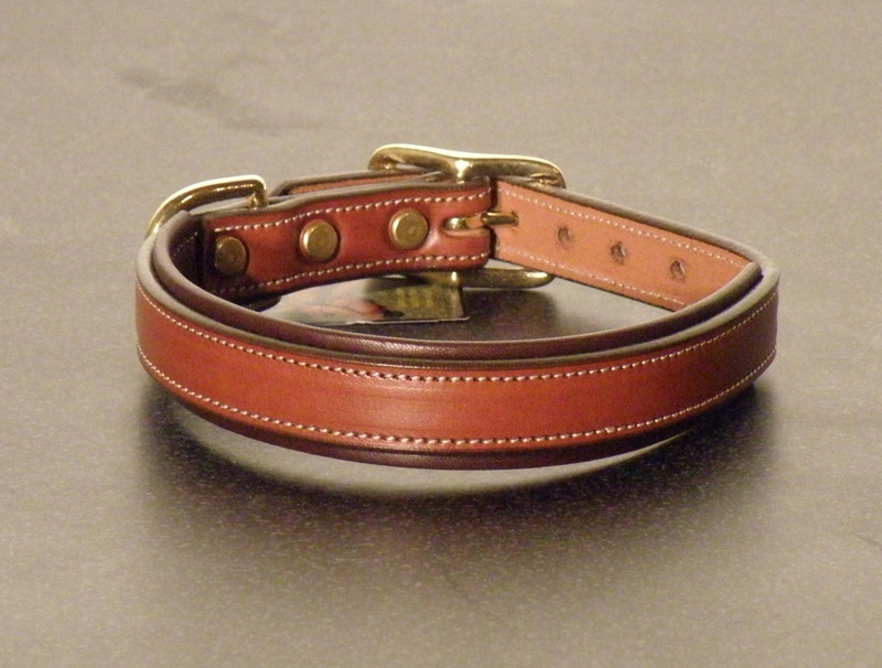 Padded Leather Engraved Dog Collar - Oakbark/Havana