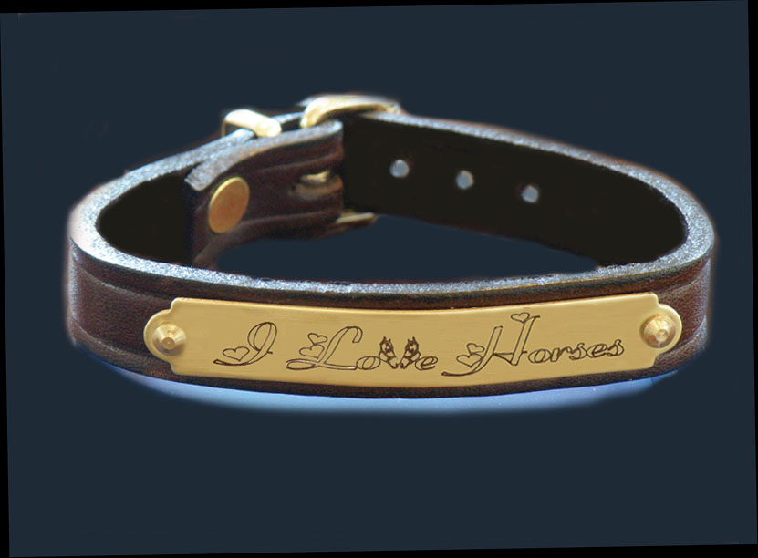 I Love Horses Leather Nameplate Bracelet