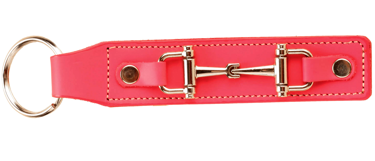 Pink leather nickel silver snaffle bit Key fob.