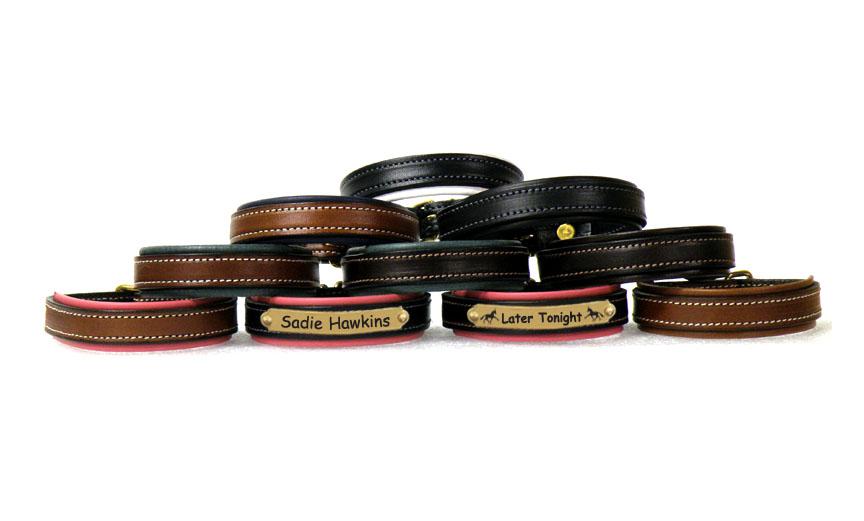 Personalized engraved leather nameplate padded bracelet. Free custom engraved brass nameplate included. Equestrian Jewelry