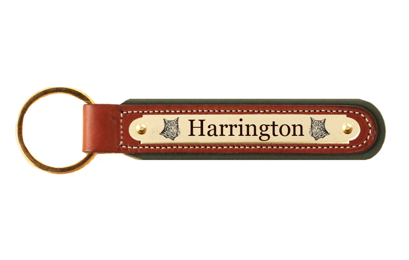 Padded leather key fob with an engraved brass nameplate with your choice of text and cat design. Cat Key Fob
