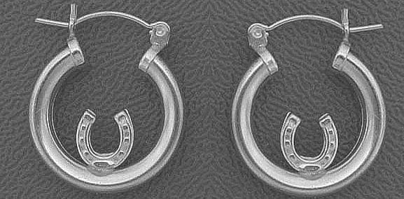 Silver Horseshoe Hoop Earrings - Equestrian Jewelry