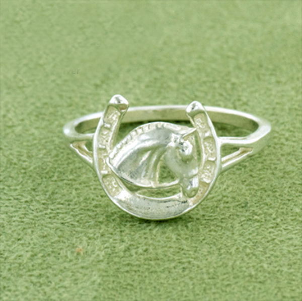 Horseshoe Horse Head Ring - Sterling Silver