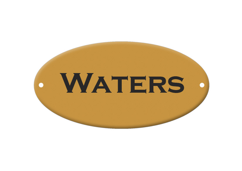 Engraved solid brass oval tack trunk nameplate.