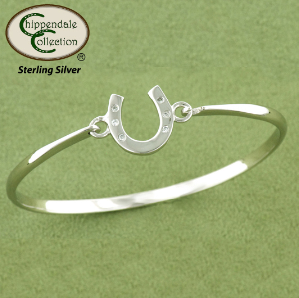 Horseshoe CZ Bangle Bracelet - Equestrian Jewelry