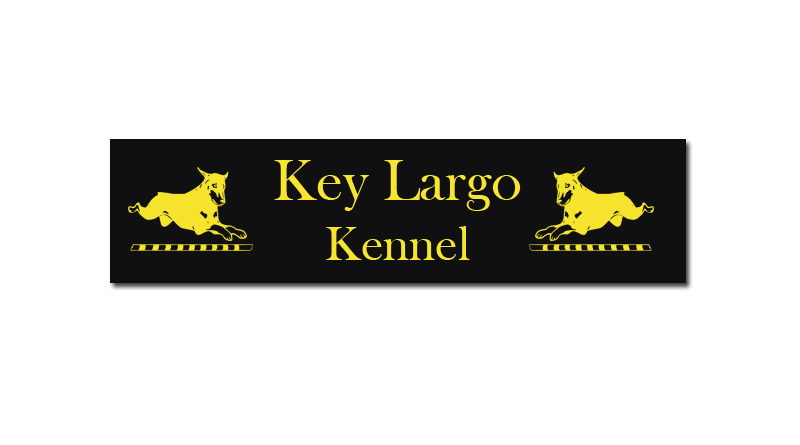 Custom engraved plastic dog crate / kennel tags with engraved doberman dog  design and personalized text.