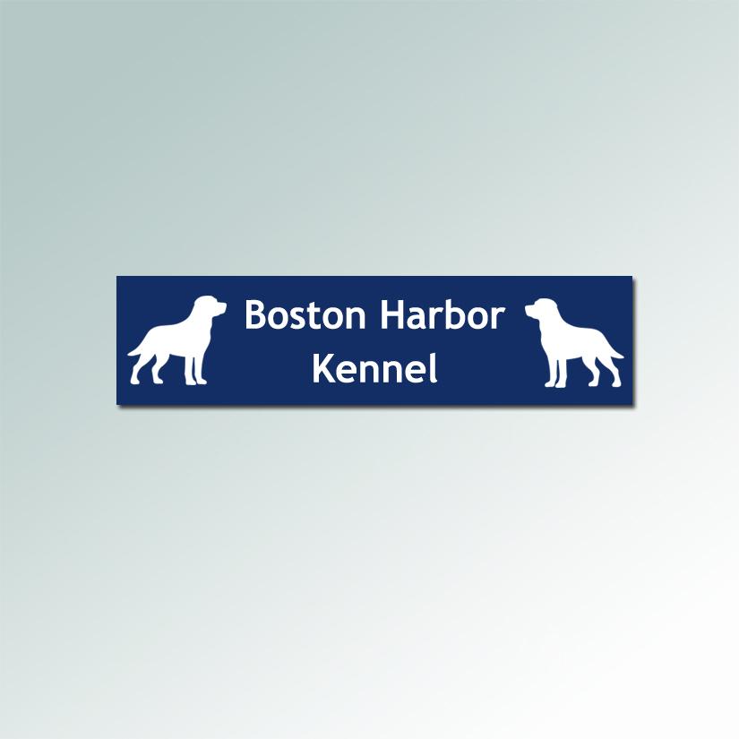 Custom engraved plastic dog breed crate / kennel tags with engraved dog breed design and personalized text. 100+ dog breeds to choose from.