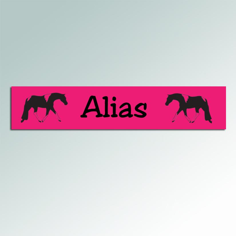 Engraved plastic stall nameplate for your horses' stall door with engraved horse design of your choice. 145+ horse designs to choose from.