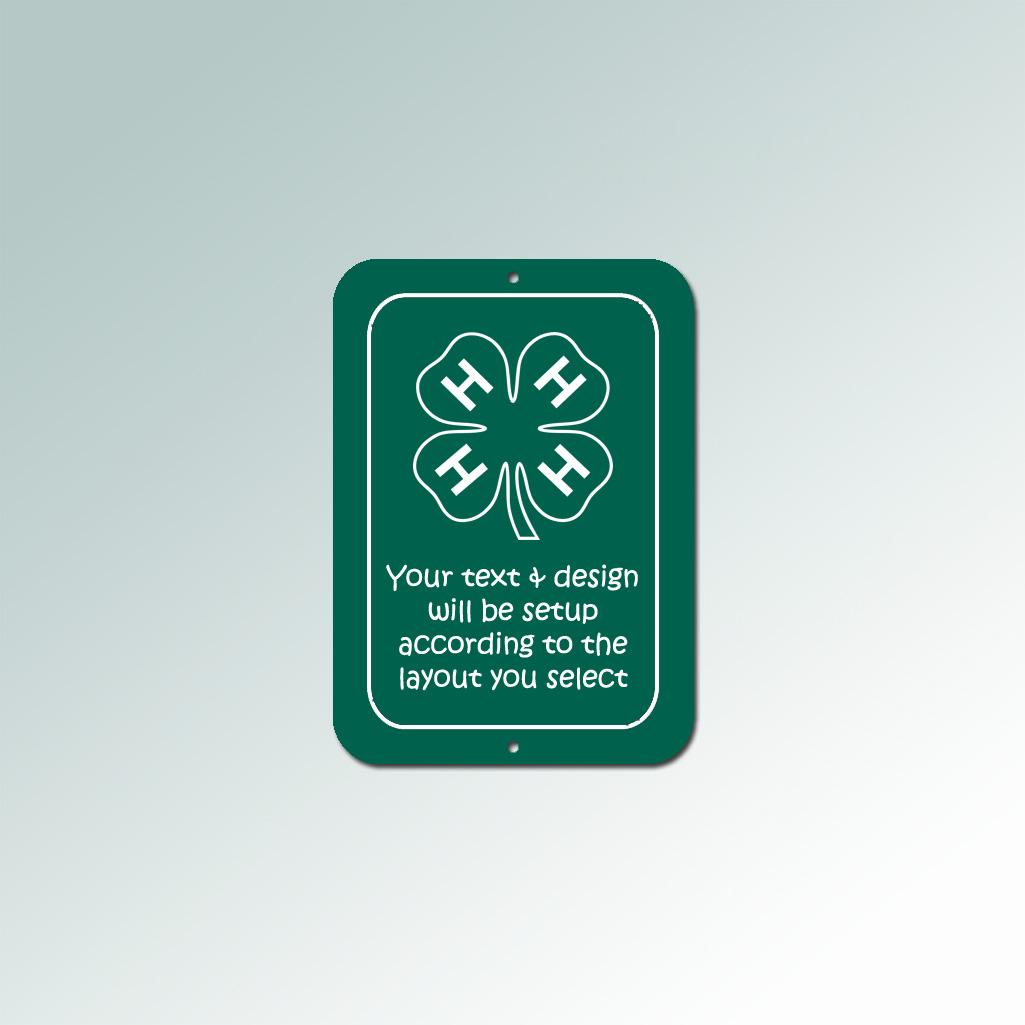 Personalized plastic 4-H sign with your choice of custom engraved text and a 4-H logo.