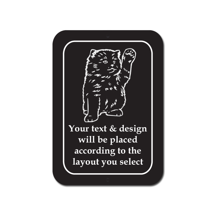 Custom engraved cat design 2 plastic sign with personalized engraved text. Cat Sign