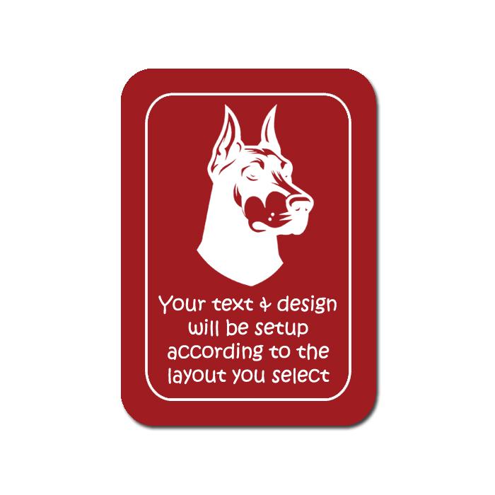 Personalized plastic Doberman sign with your choice of custom engraved text and Doberman design. Doberman Sign