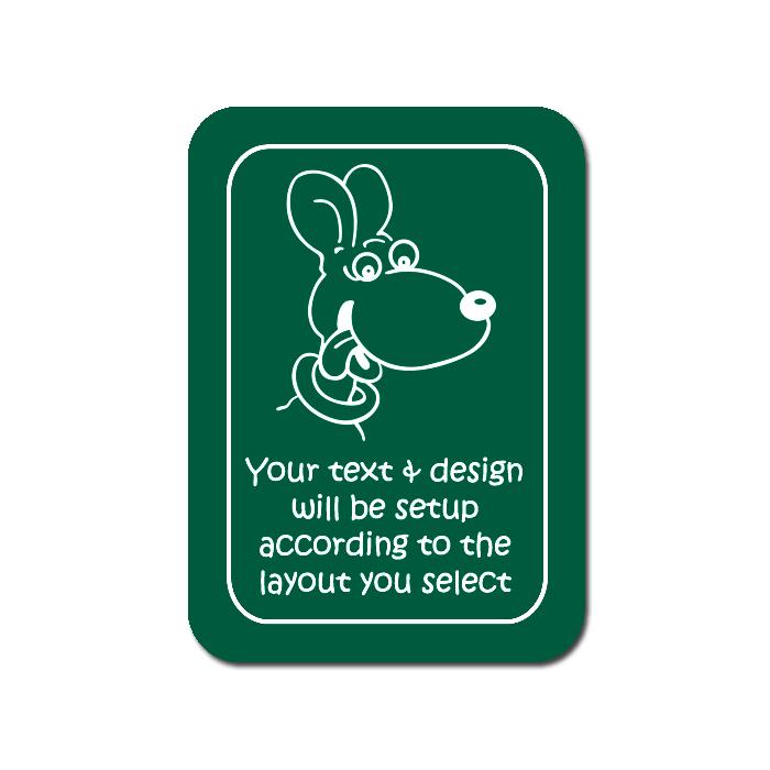 Custom engraved plastic sign with personalized text and dog design of your choice. Dog Sign