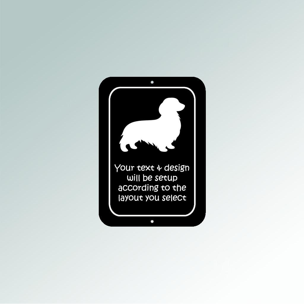Personalized plastic dog breed sign with your choice of custom engraved text and dog breed design.