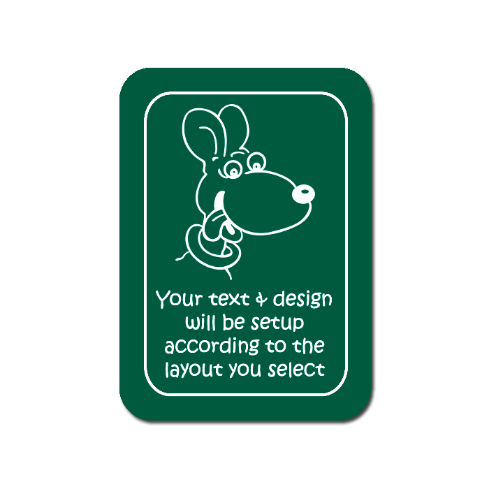 Personalized plastic dog sign with your choice of custom engraved text and dog design 2. Plastic Dog Sign