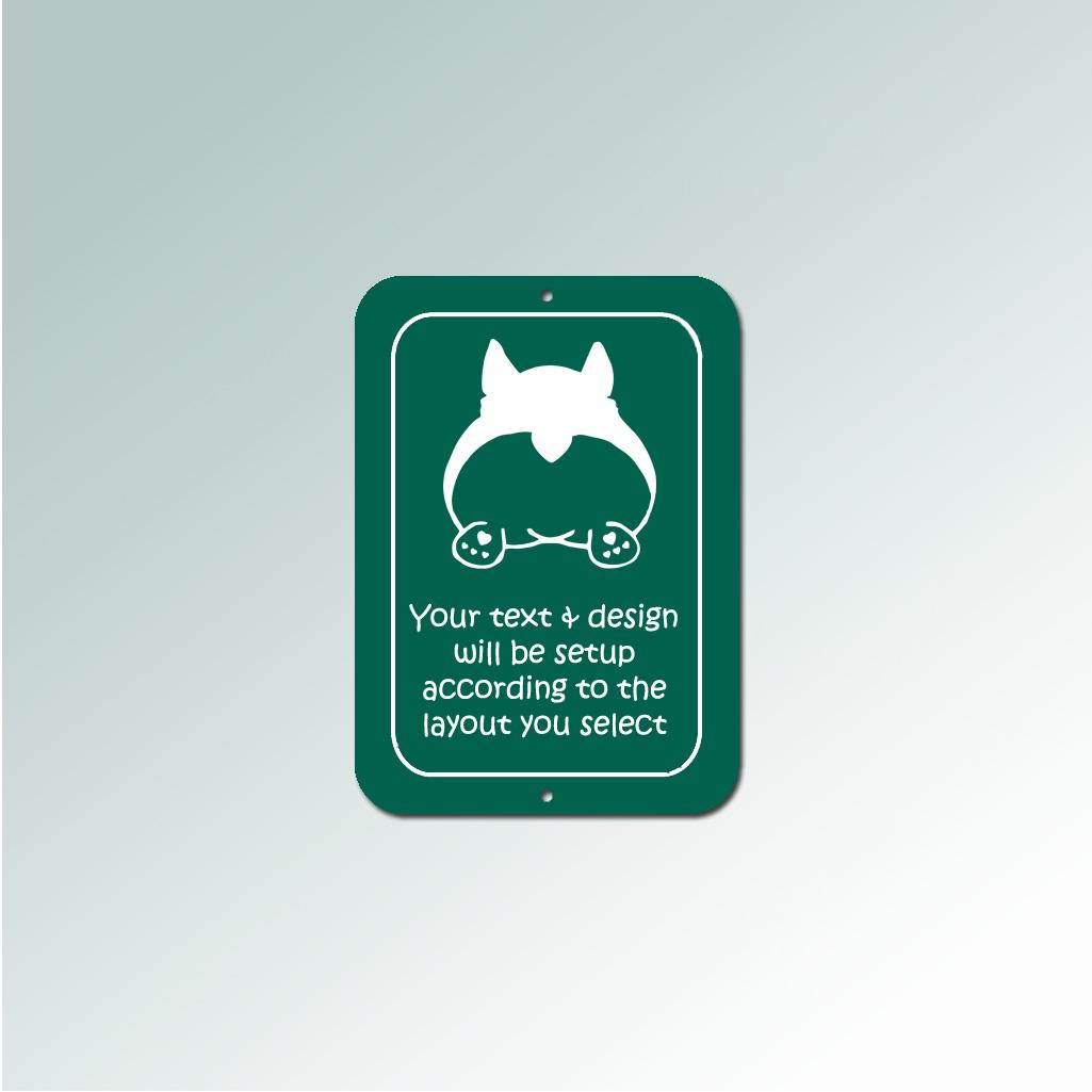 Personalized plastic corgi sign with your choice of custom engraved text and corgi design.