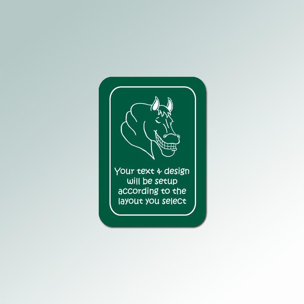 Custom engraved plastic horse sign with personalized text and the horse design of your choice.