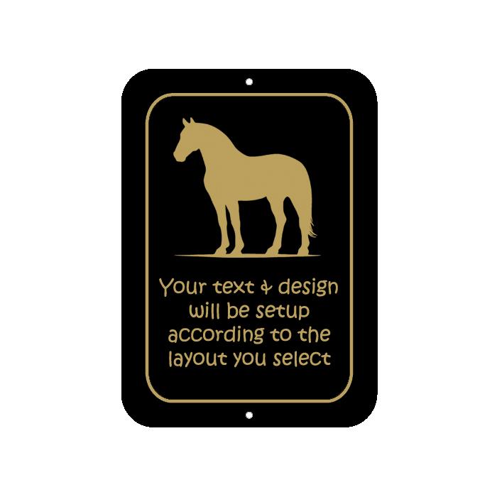Personalized plastic horse sign with your choice of custom engraved text and a horse silhouette.