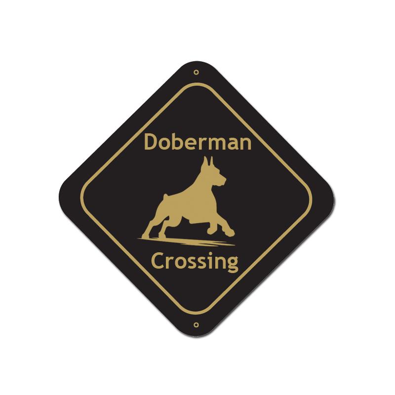 Diamond plastic sign with custom engraved Doberman dog design and personalized text. Doberman Sign