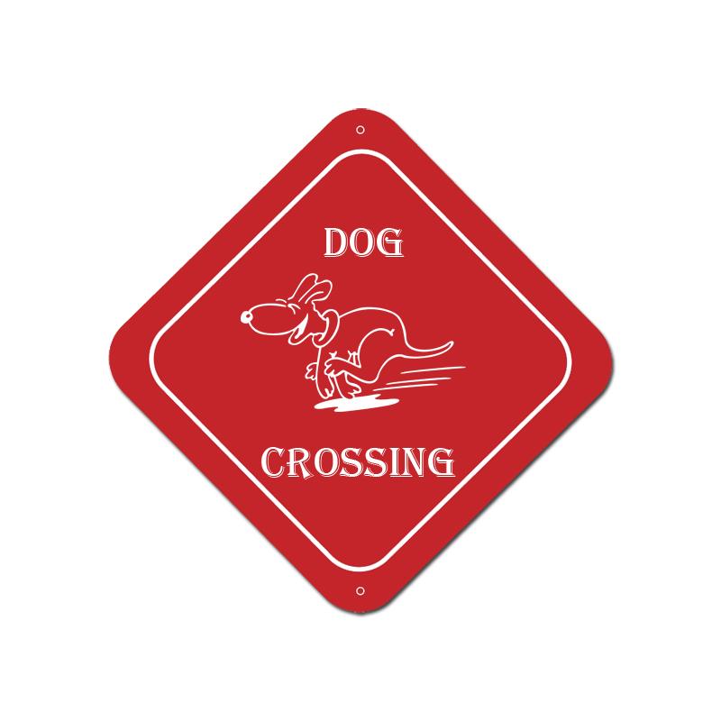 Diamond shaped plastic sign with custom engraved dog design and personalized text. Dog Sign